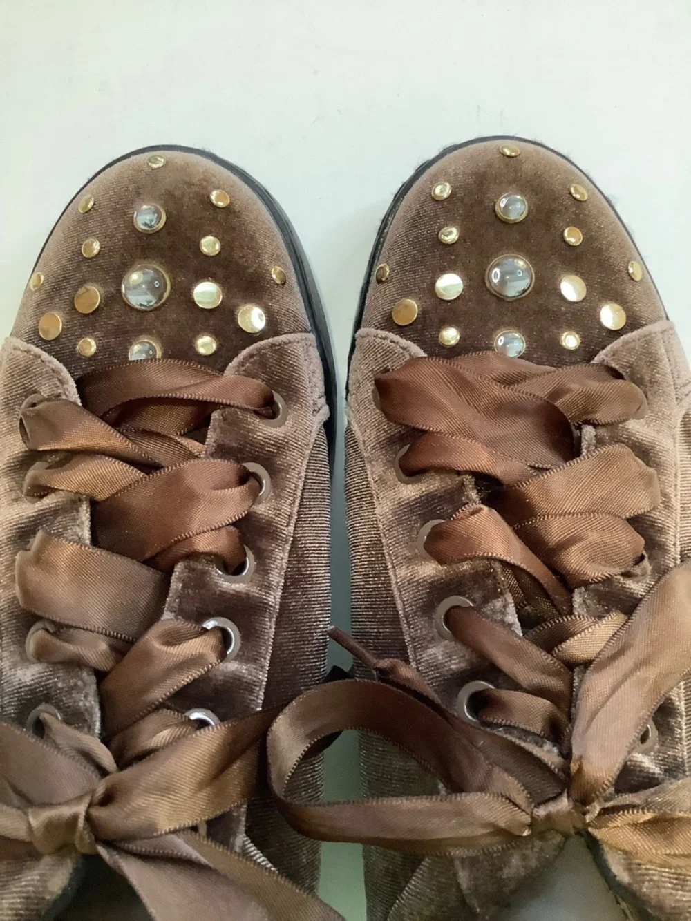 GEOX Respira Brown Velvet Low-Top Studded Sneakers Size 39 - Picture 4 of 12